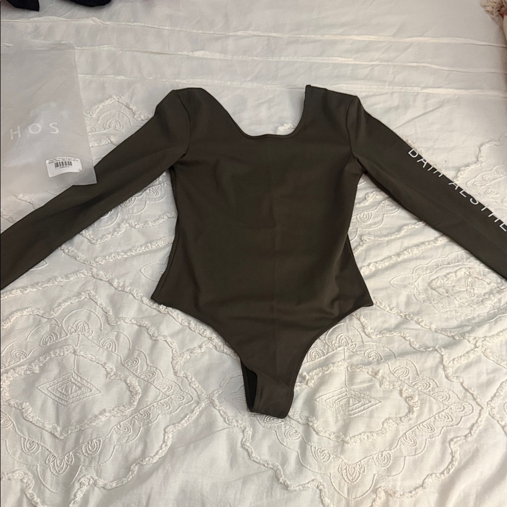 Long Sleeve Olive Scoop-Neck Women’s Bodysuit